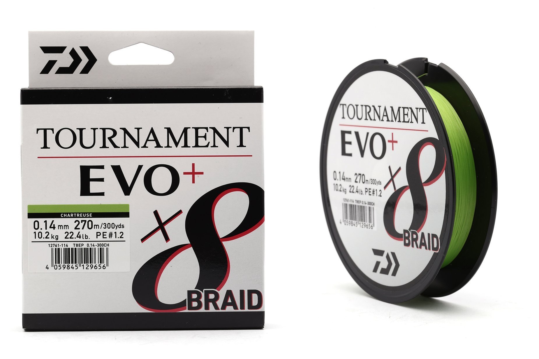270m Daiwa Tournament X8 Braid EVO Chartreuse 0,16mm 