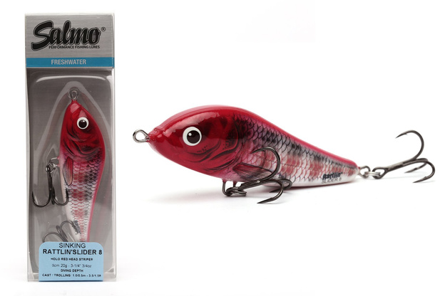 WOBLER SALMO RATTLIN SLIDER SINKING 11cm - HOLO RED HEAD STRIPER
