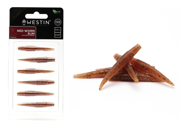 GUMY WESTIN NED WORM TPE 5,5cm/6szt - MOTOROIL PEPPER UV