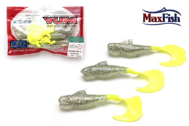 GUMY YUM SAMURAI CURLY SILVER/CHART 7,6cm/10szt