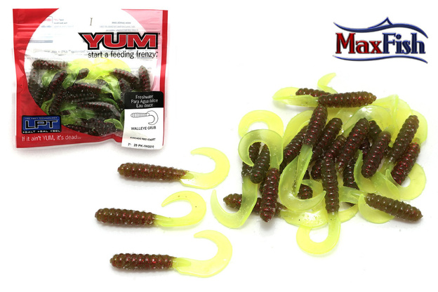 GUMY YUM WALLEYE GRUB AVACADO RED/CHARTE 7,5cm/25szt