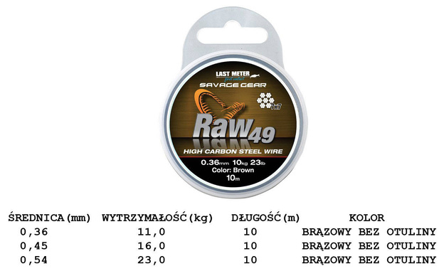 MATERIAŁ PRZYPONOWY SAVAGE GEAR RAW 49 -10m