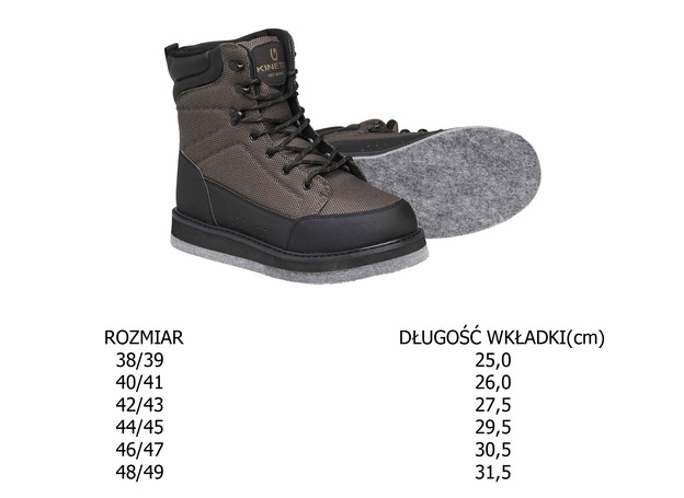 BUTY DO BRODZENIA Z PODESZWĄ FILCOWĄ KINETIC ROCKGAITER