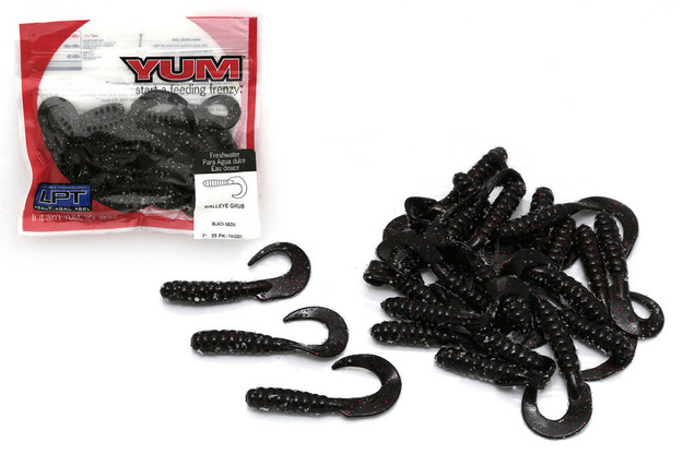GUMY YUM WALLEYE GRUB BLACK NEON 7,5cm/25szt