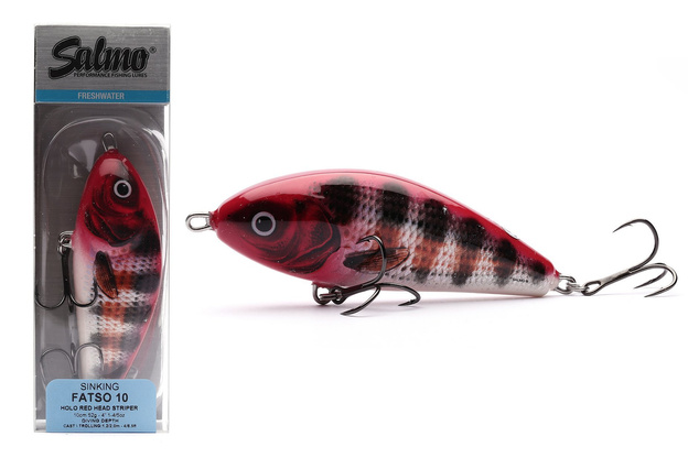 WOBLER SALMO FATSO SINKING 10cm - HOLO RED HEAD STRIPER