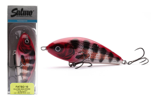 WOBLER SALMO FATSO FLOATING 10cm - HOLO RED HEAD STRIPER