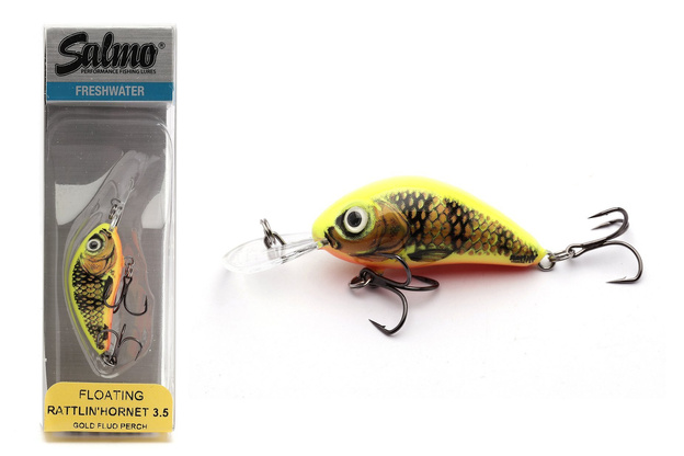 UNIKATOWY WOBLER SALMO RATTLIN HORNET F 5,5cm - GOLD FLUO PERCH